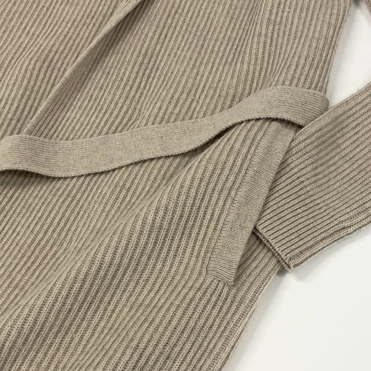 61g23 MAX MARA 白タグ フード ベルテッド ロングカーディガン ガウンコート ニット ウエストマーク グレージュ レディース