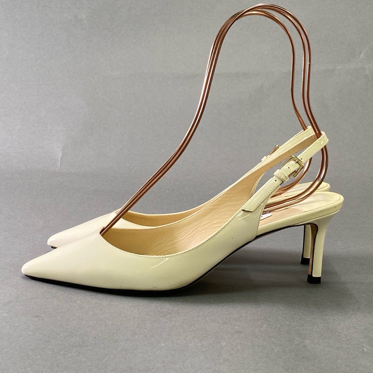 5j10 JIMMY CHOO ジミーチュウ ERIN 60 ストラップ エナメルパンプス 37 ホワイト パテントレザー スリングバック シューズ ミュール イタリア製