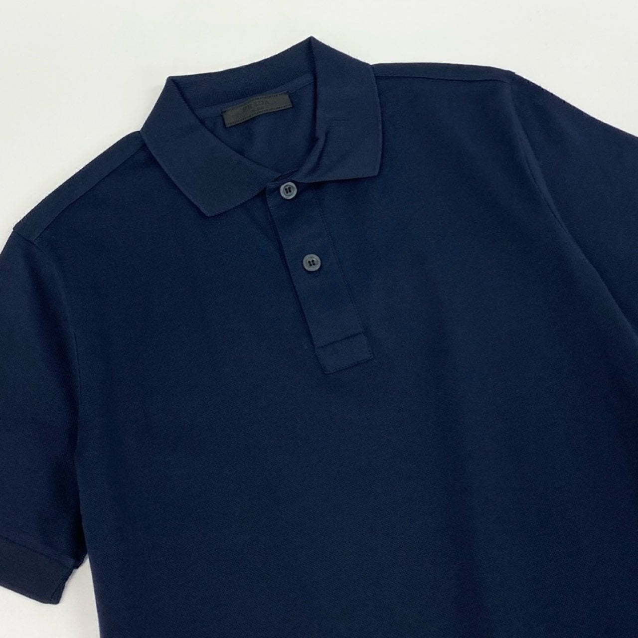 33k29① 《美品》 PRADA プラダ 半袖ポロシャツ コットンシャツ カットソー 鹿の子 薄手 メンズ DNA497 XS ネイビー 綿100