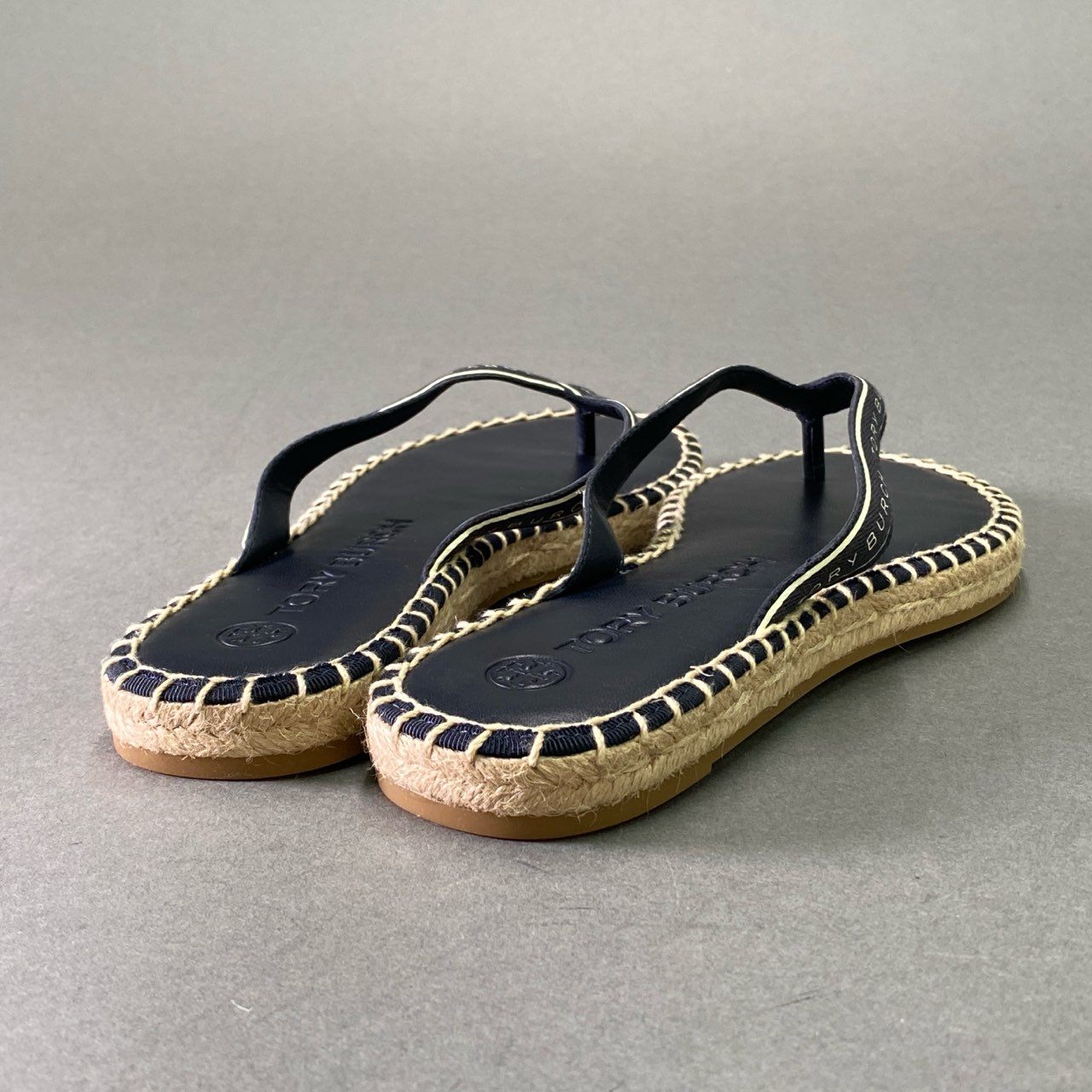 7d22 《未使用品》 TORY BURCH トリーバーチ エスパドリーユ トングサンダル 6 1/2 ブラック レザー シューズ 夏