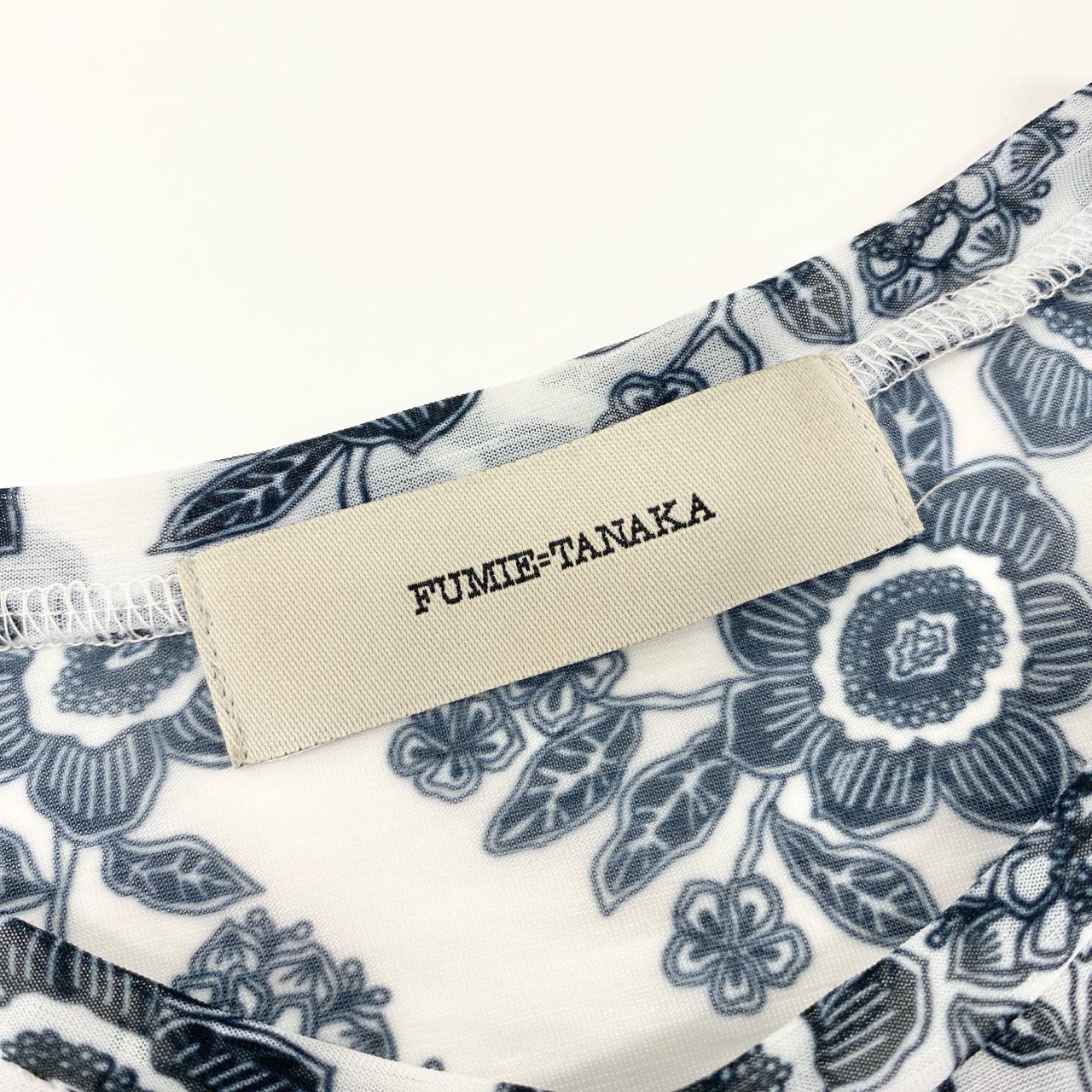 41h24 FUMIE TANAKA フミエタナカ シアープリント ロングスリーブTシャツ カットソー トップス 1 ホワイト ブラック ポリエステル レディースu02t