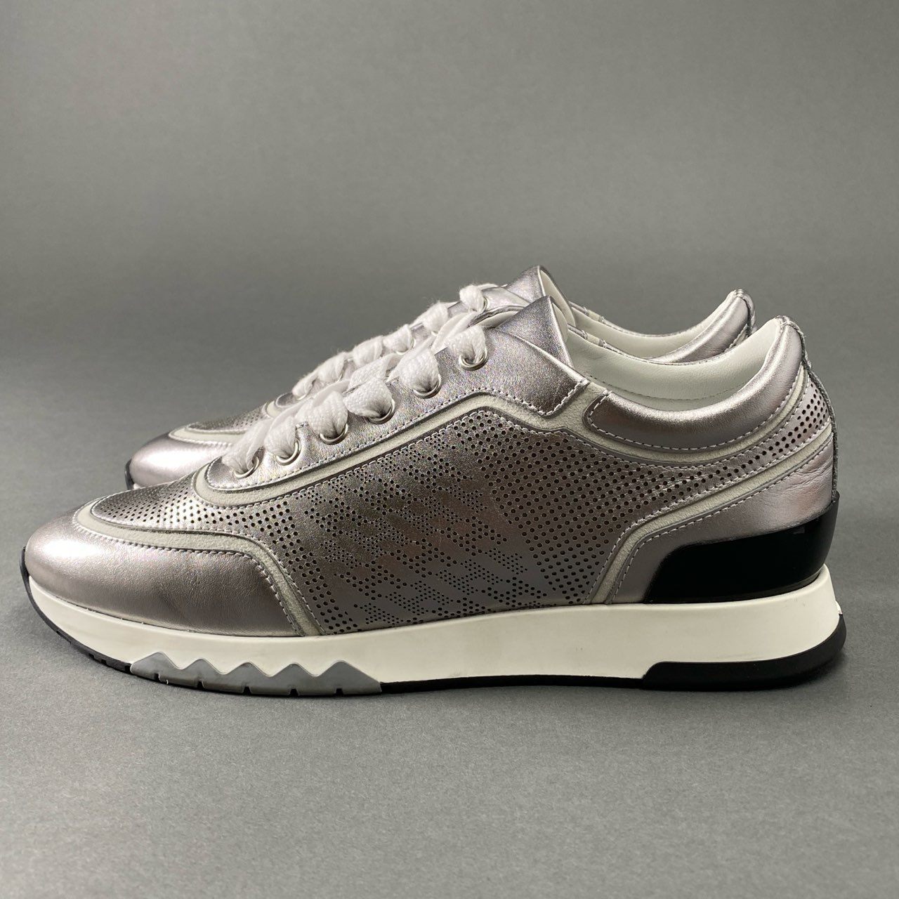 1i20 HERMES エルメス イタリア製 ADDICT C-アディクト Hロゴ ローカットスニーカー シューズ 38 シルバー