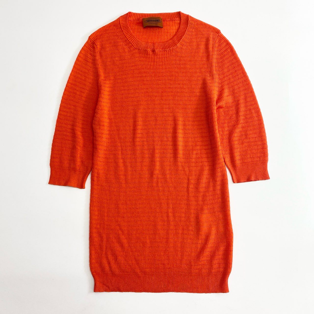 17f14 【美品】 イタリア製 MISSONI ミッソーニ ハイゲージ ニットセーター 薄手 7分袖トップス レーヨンウール混紡 サイズ48 オレンジ レディース 婦人服