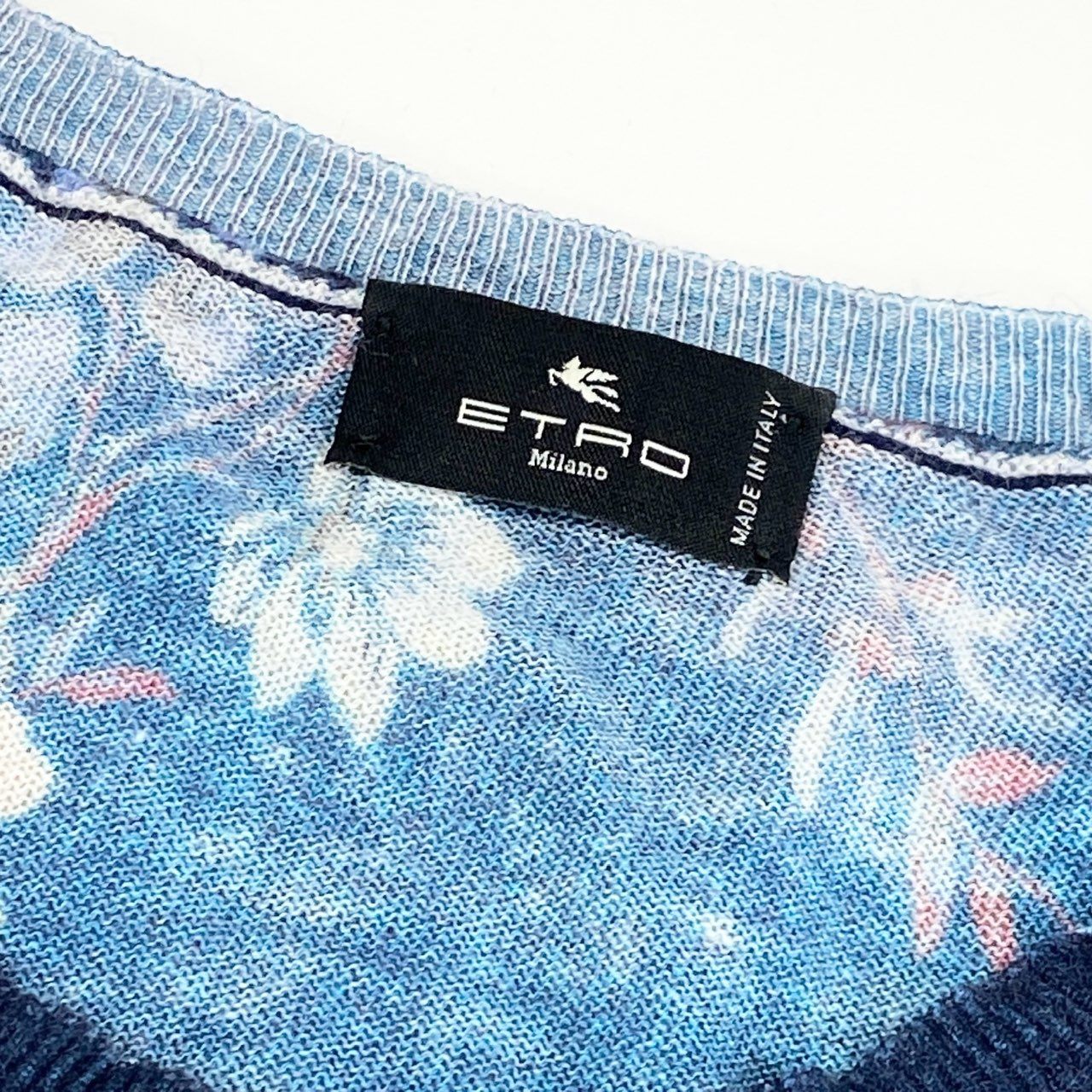 82d4 ETRO エトロ カシミヤ フラワーニットトップ L ネイビー 薄手 セーター イタリア製