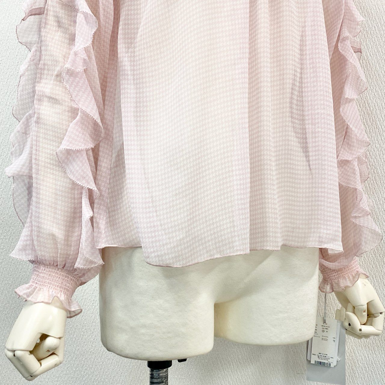 74l25 《新品タグ付き》 CELFORD セルフォード フリルシアーシャツ 長袖ブラウス トップス 千鳥格子 CWFB214116 サイズ36 ピンク ポリエステル100% レディース