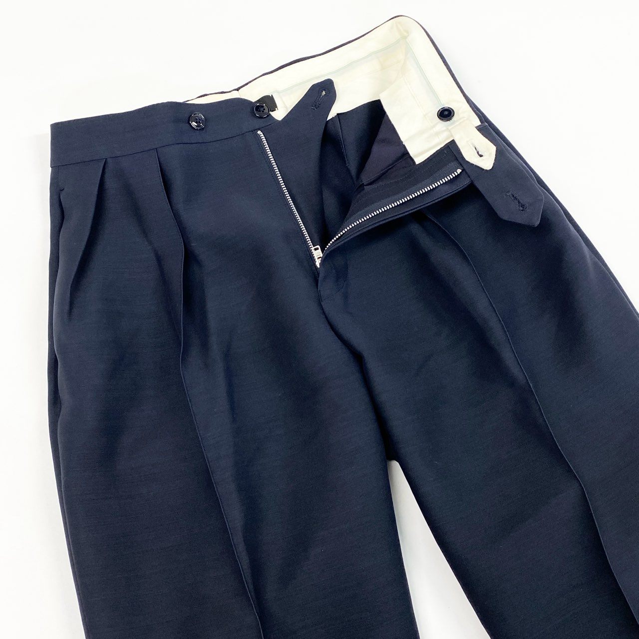 52d10 《極美品》 Drawer ドゥロワー ウールシルクタックパンツ テーパードスラックス イタリア製CERRUTI社製生地 6514-236-0885 サイズ36 ネイビー ウールシルク レディース ユナイテッドアローズ
