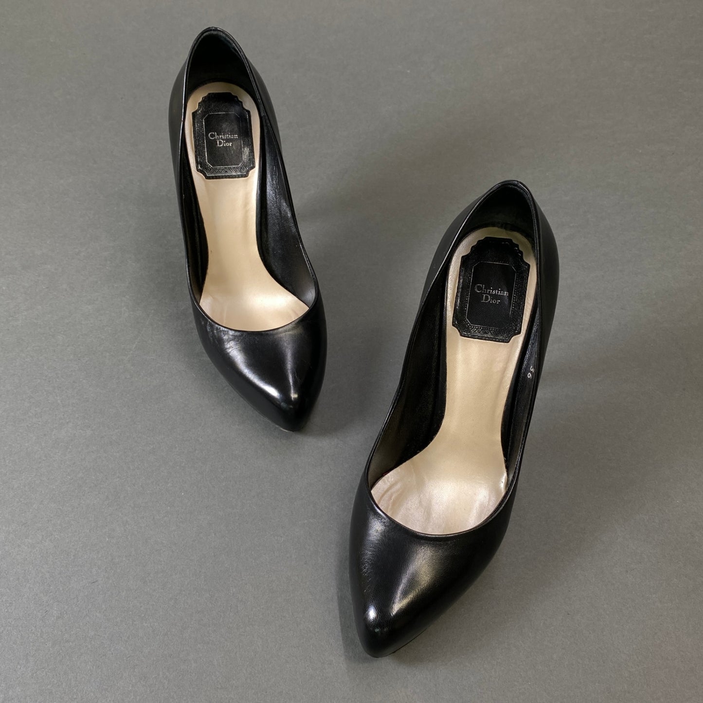 1g31 Christian Dior クリスチャン ディオール CD金具 ヒールパンプス 36 ブラック レザー シューズ フォーマル 結婚式k02i