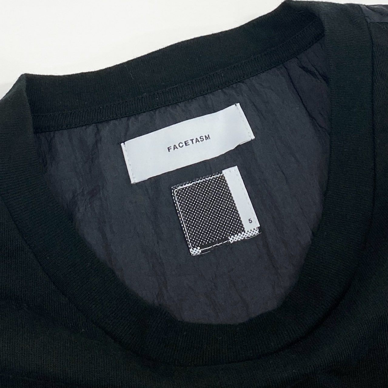 71f27 【美品】FACETASM ファセッタズム 異素材切替 パッチワークデザイン Tシャツ ビックT サイズ5 ブラック メンズ