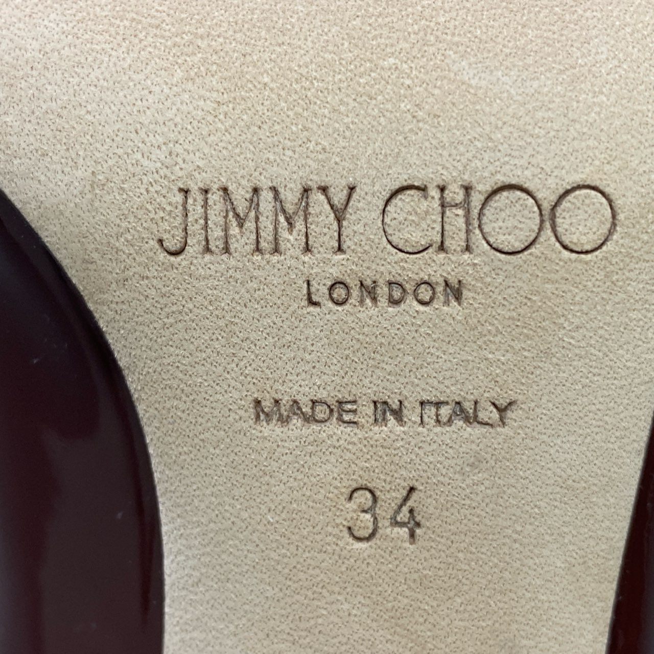 1d15 JIMMY CHOO ジミーチュウ ビング BING クリスタルビジューストラップ ミュール パンプス シューズ 34 ボルドー パテントレザー