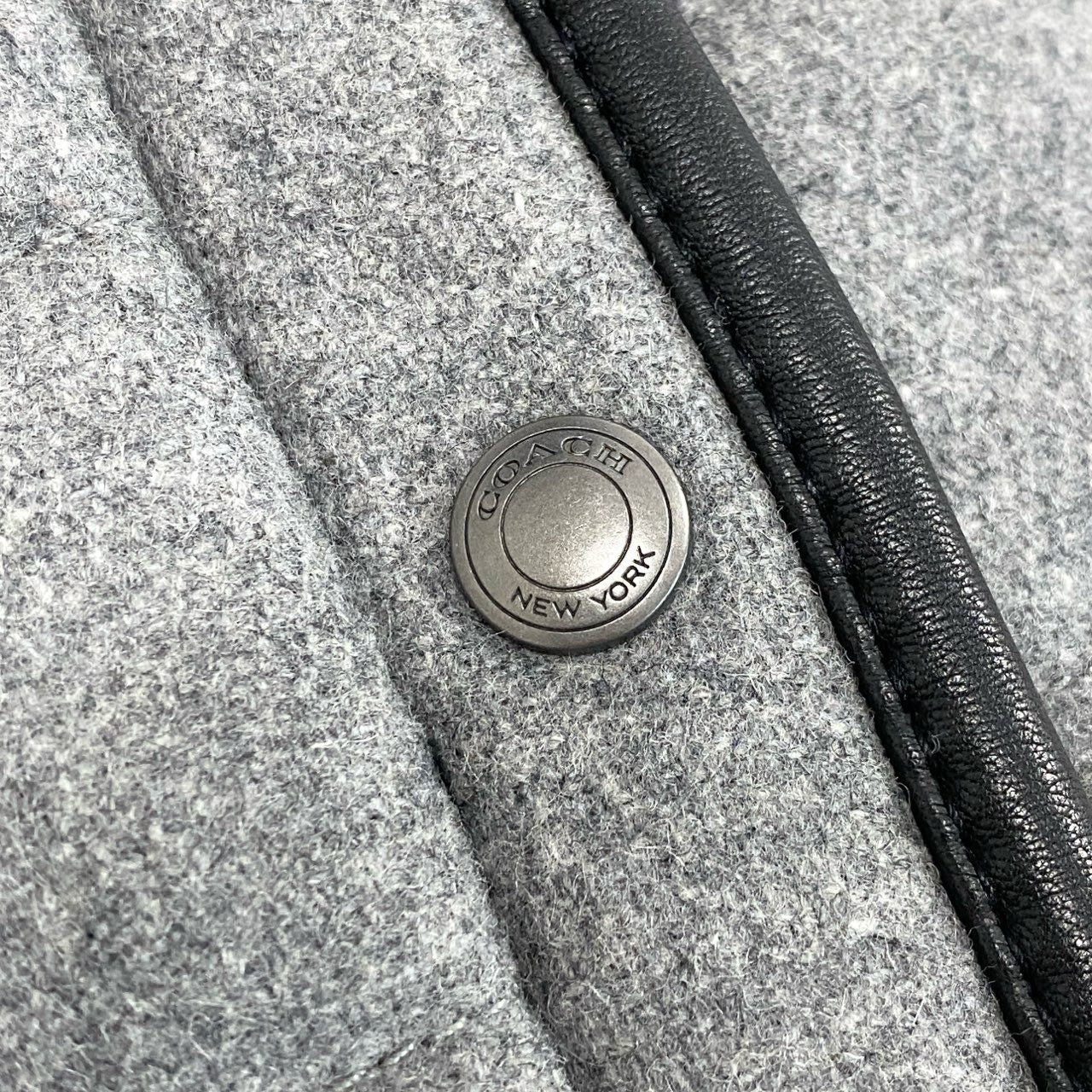 33d3 COACH コーチ ウールブレンド ジップアップ ニットパーカー M グレー ラムレザー エルボーパッチ