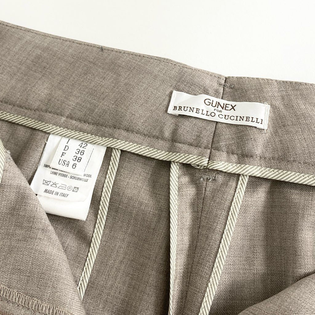 2d10-2 《美品》 GURNEX for BRUNELLO CUCINELLI ブルネロクチネリ イタリア製 42 ベージュ ウール100% スラックスパンツ ボトム レディース 婦人服