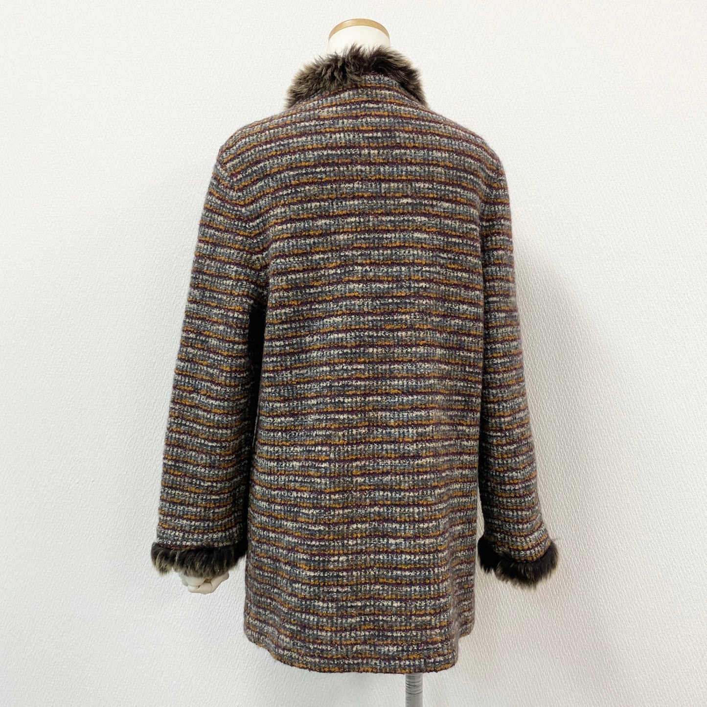 16h9《美品》MISSONI ミッソーニ ニットジャケット ニットコート ボーダー ファー イタリア製 92 マルチカラー レディースu02t