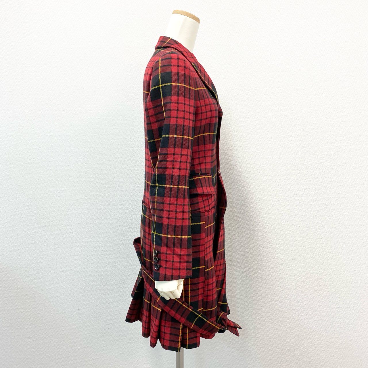 72j15 COMME des GARCONS コムデギャルソン 2017SS タータンチェック アシンメトリー カットアウト シングルコート 日本製 GS-J015 XS レッド ウール レディースo07t
