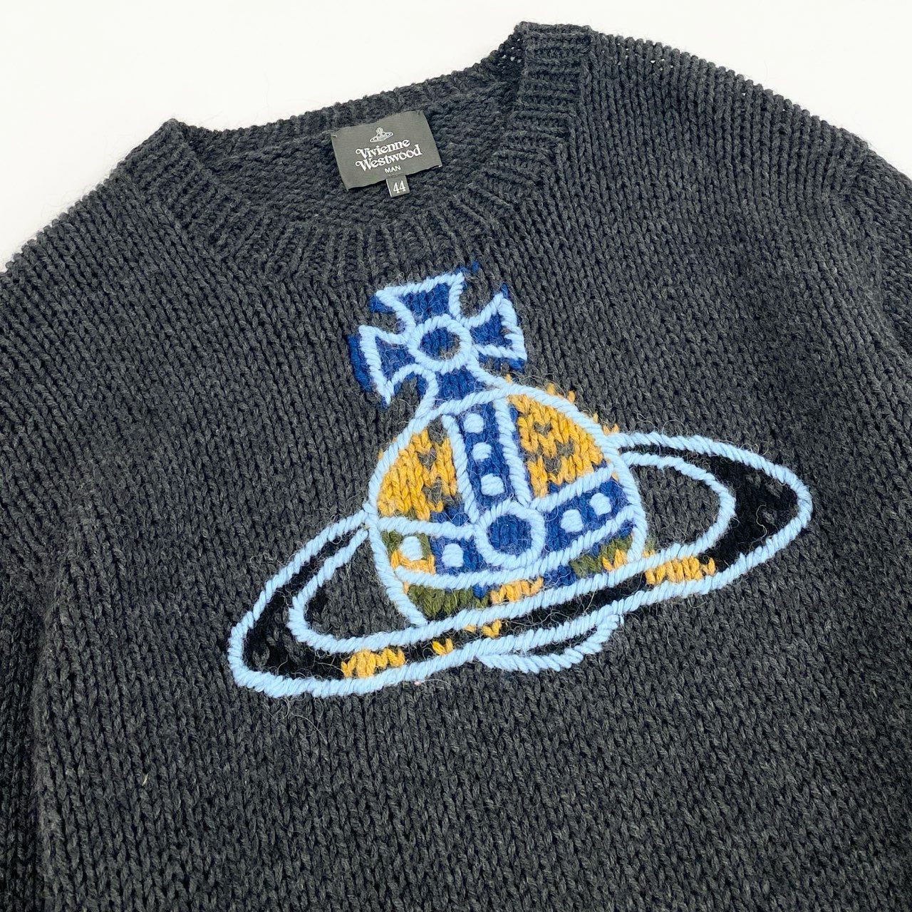 46e9 Vivienne Westwood MAN ヴィヴィアンウエストウッド メン ORB オーブ ラフリーニット ニットセーター サイズ44 グレー メンズ トップス WATERCOLOR ORB