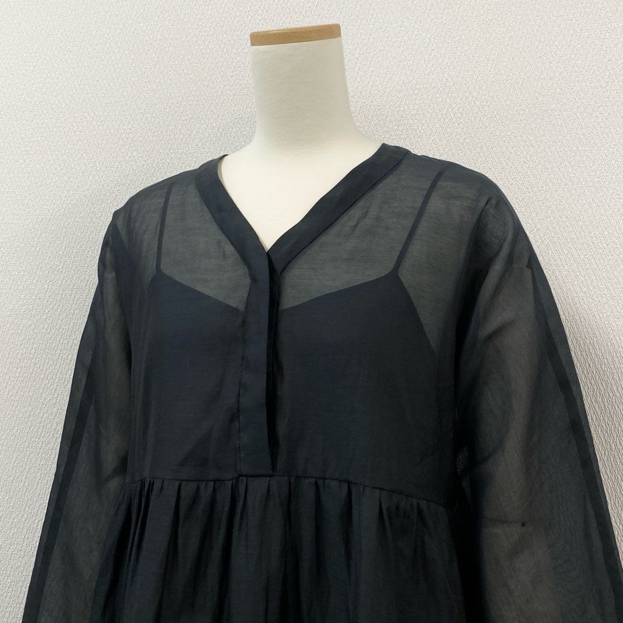 53j17《美品》’S MaxMara エスマックスマーラ ロングフレアワンピース シアーワンピース 長袖ワンピース ノーカラー 38サイズ ネイビー レディースu02t