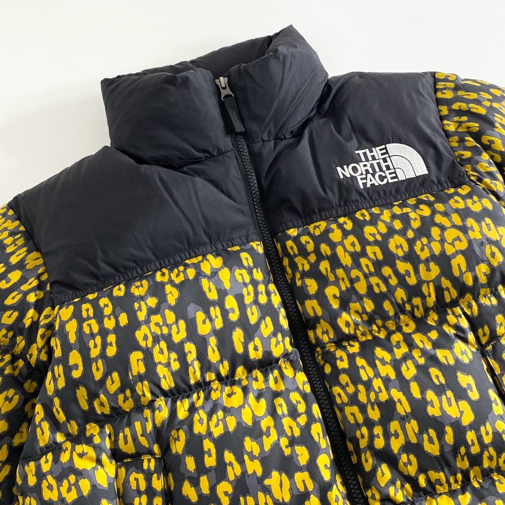 74g3 《美品》 THE NORTH FACE ノースフェイス NDW92234 ノベルティ ショートヌプシ ダウンジャケット サイズS ブラック×イエロー レオパード ナイロン100% レディース