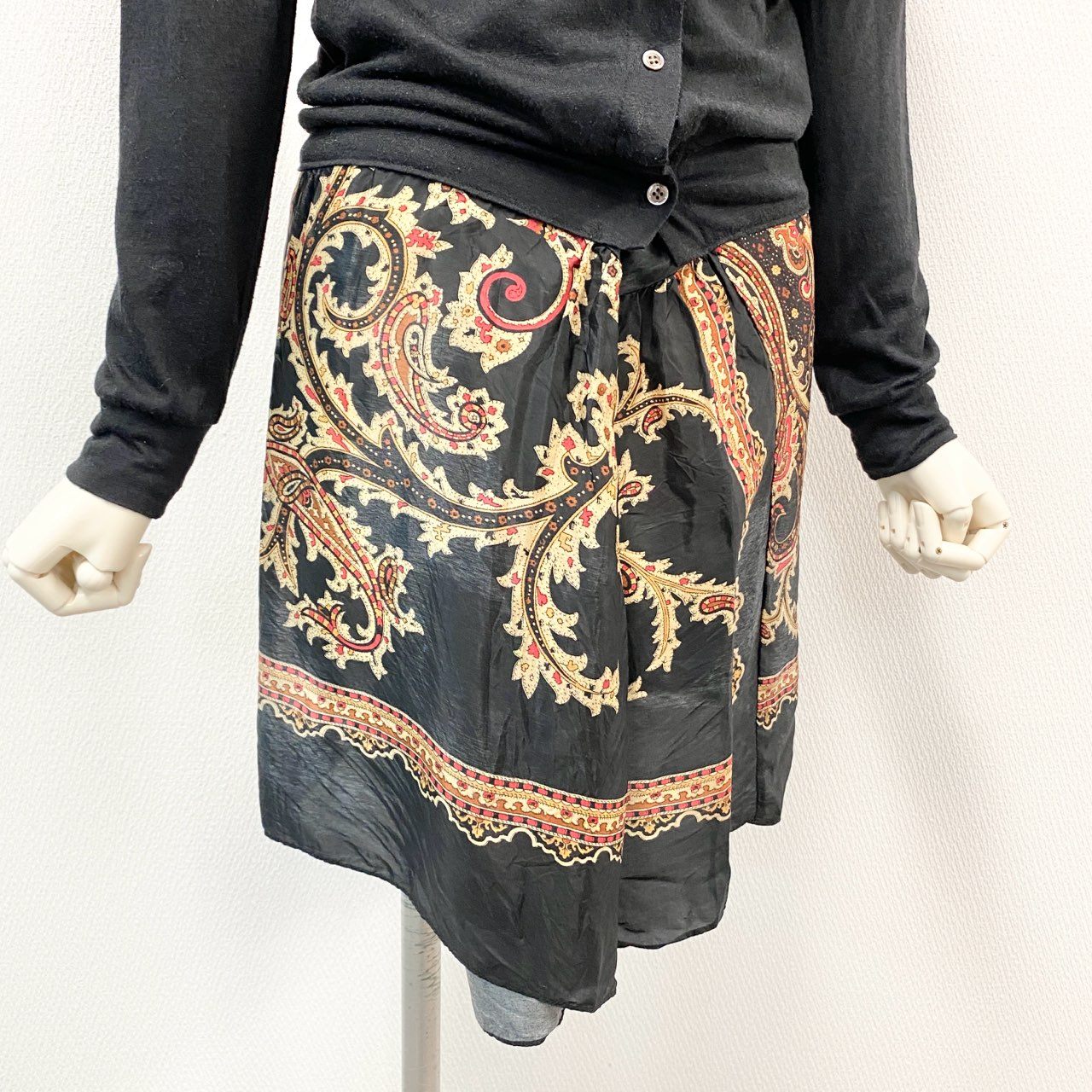 41h24 sacai サカイ 異素材切替 ドッキングワンピース チュニック ドレス ペイズリー柄 1 ブラック レディース 日本製o07t