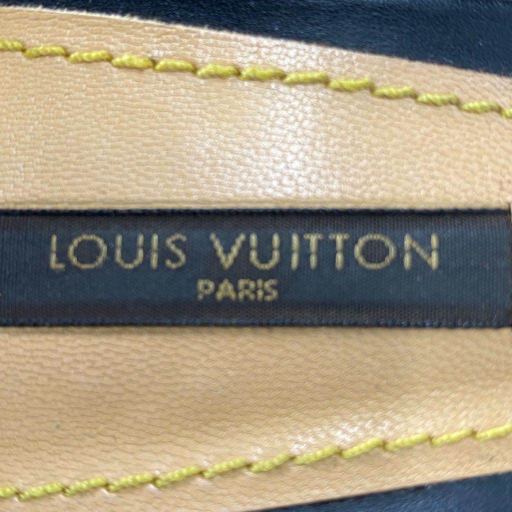 9f13 LOUIS VUITTON ルイヴィトン モノグラム レザーリボン ミュールサンダル 36 1/2 ブラック leather イタリア製 シューズ