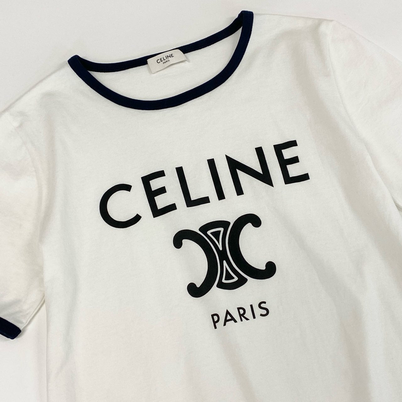 4c28 CELINE セリーヌ 半袖Tシャツ カットソー トリオンフ クラシック ブランドロゴプリントTシャツ コットン 2X872671Q M ホワイト 綿100%