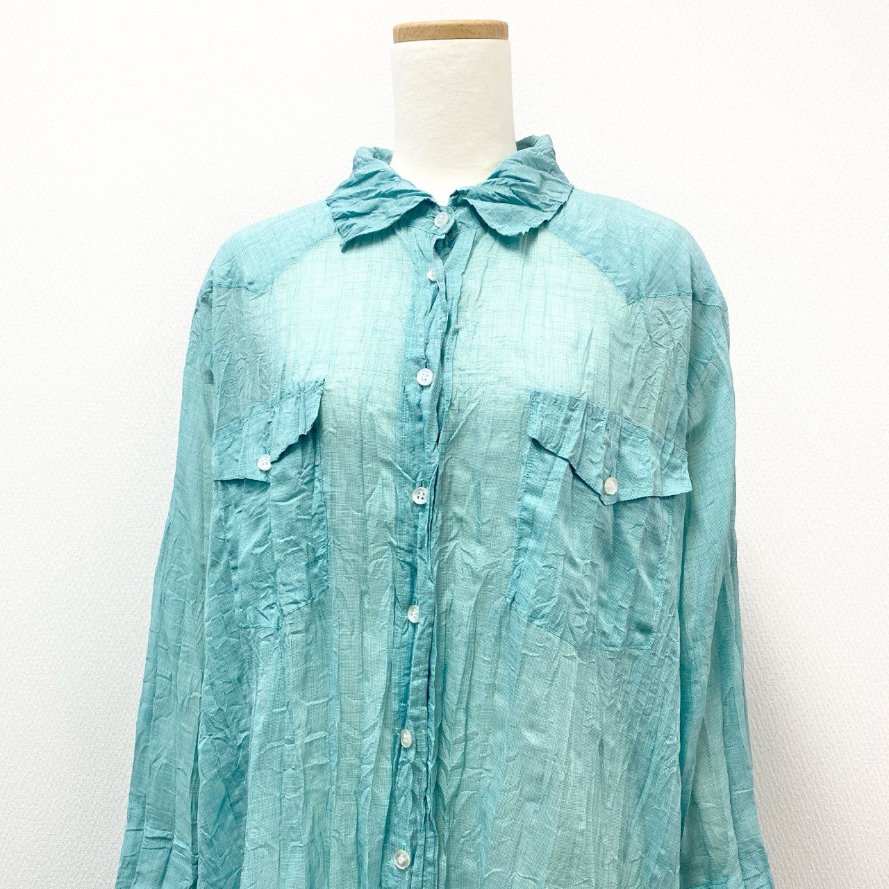 45h26 PLEATS PLEASE ISSEY MIYAKE プリーツプリーズ イッセイミヤケ 日本製 プリーツ加工 長袖シャツ ロングスリーブ 大きいサイズ PP21-PJ472 4 グリーン レディースo07t