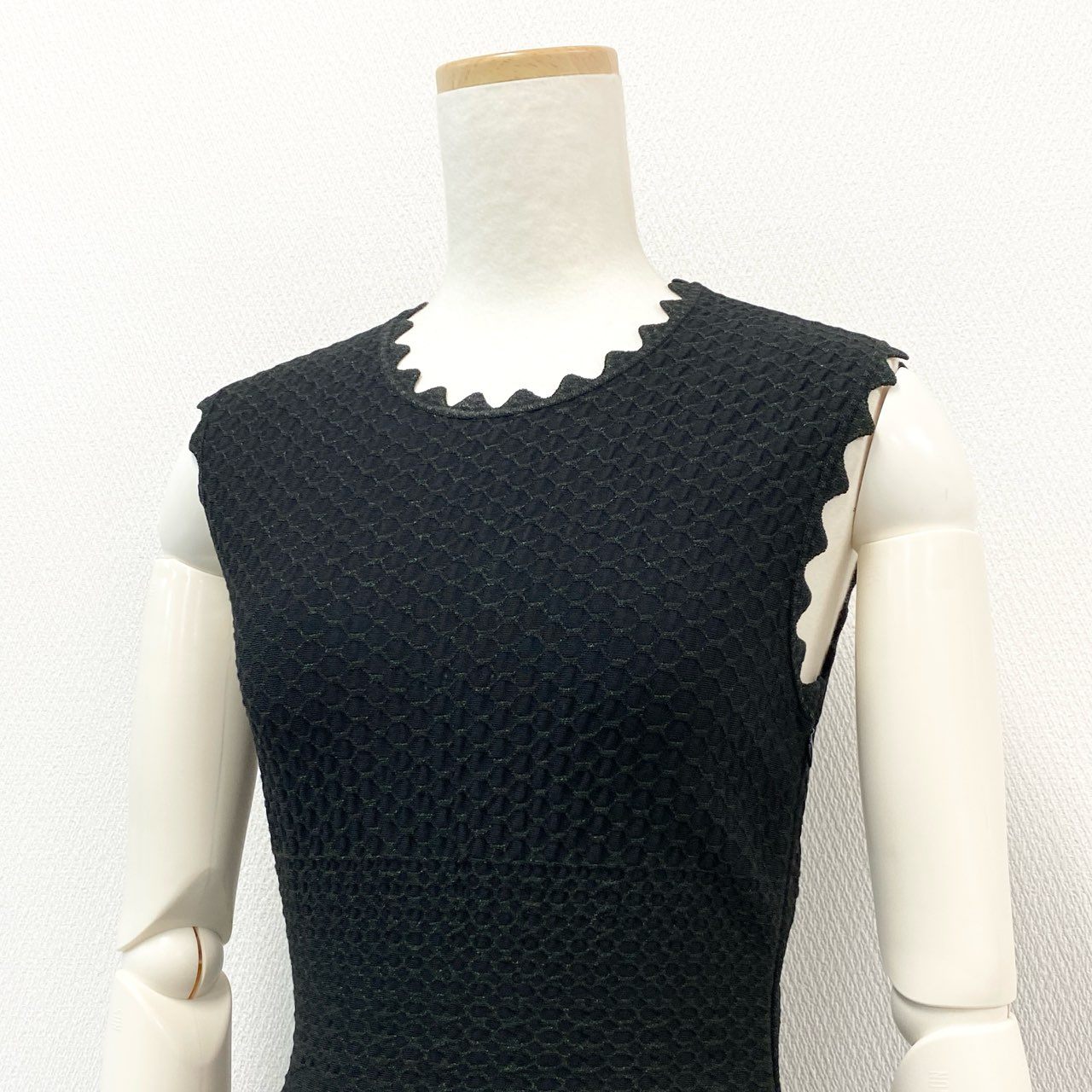 35d7 イタリア製 ALAIA アライア ニットワンピース 裾フレア マーメイドワンピース サイズ38 ブラック グリーン レディース