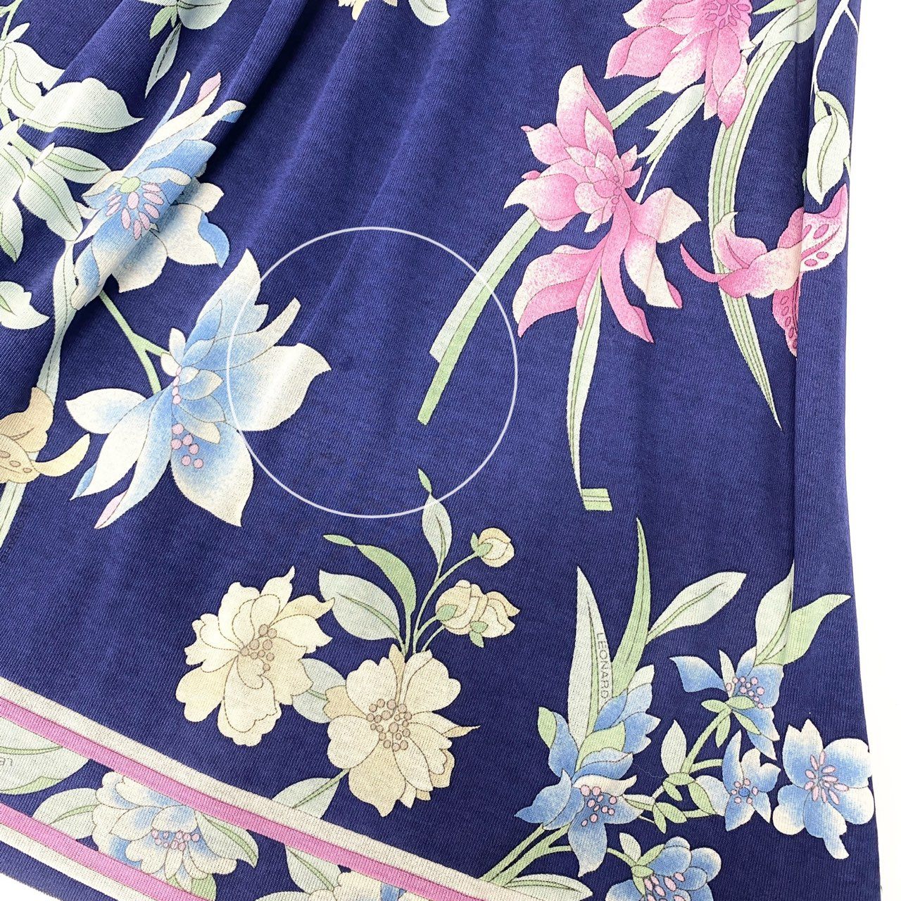 11b6 LEONARD レオナール 半袖チュニックワンピース 美しい花柄プリント 0369802 42サイズ ネイビー ピンク コットン100% レディース 女性用u02t