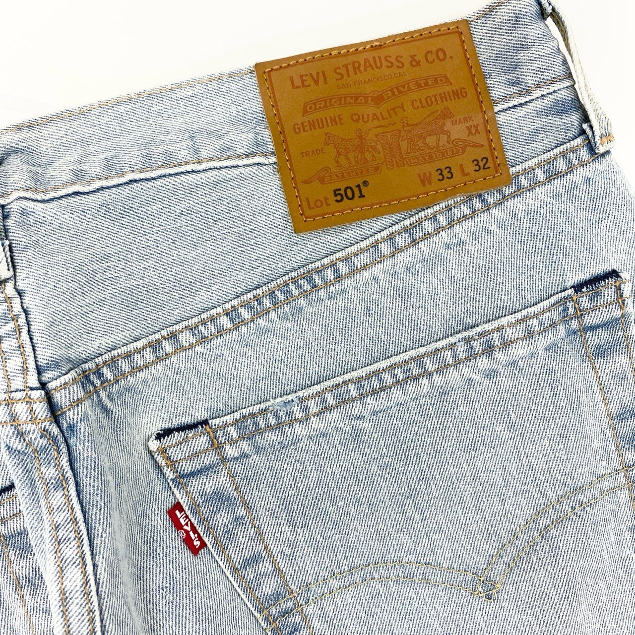 54h27 Levi's リーバイス 501 ボタンフライ ストレート デニムパンツ ボトムス ジーンズ セルビッジデニム 赤耳 アイスウォッシュ 00501-3398 W33 L32 ブルー コットンo07t