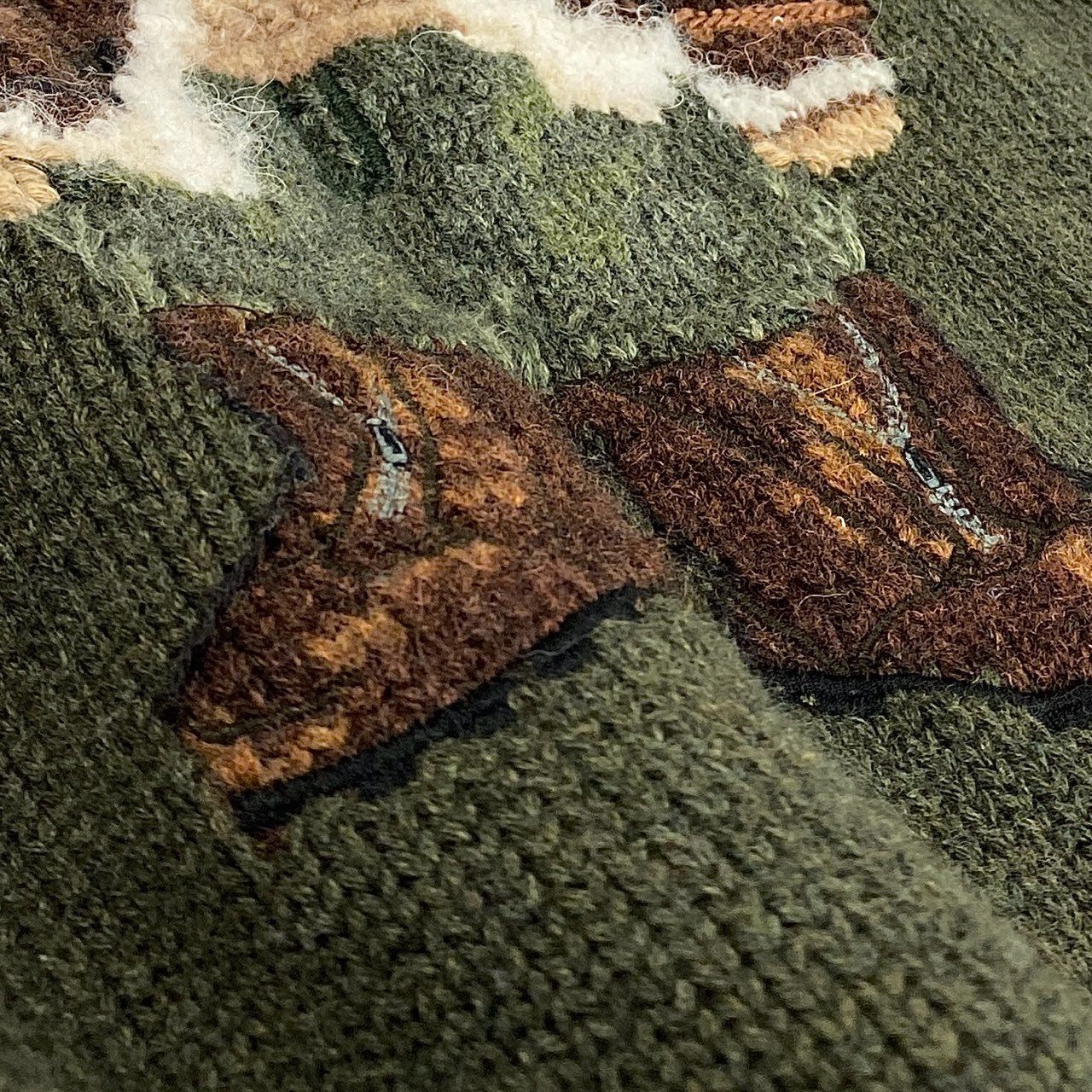 13f7 POLO RALPH LAUREN ポロラルフローレン POLO BEAR ポロベア クルーネック ニット セーター ロゴ刺繍 Sサイズ カーキ オリーブ コットン メンズ