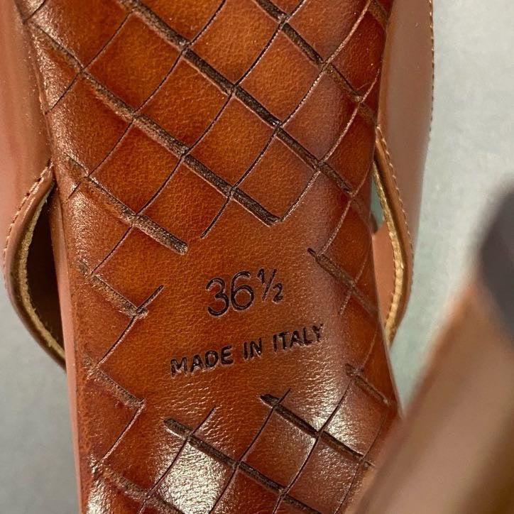3l22 《美品》 BOTTEGA VENETA ボッテガ ヴェネタ イントレチャート ヒールサンダル 36 1/2 ブラウン レザー イタリア製 パンプス シューズ