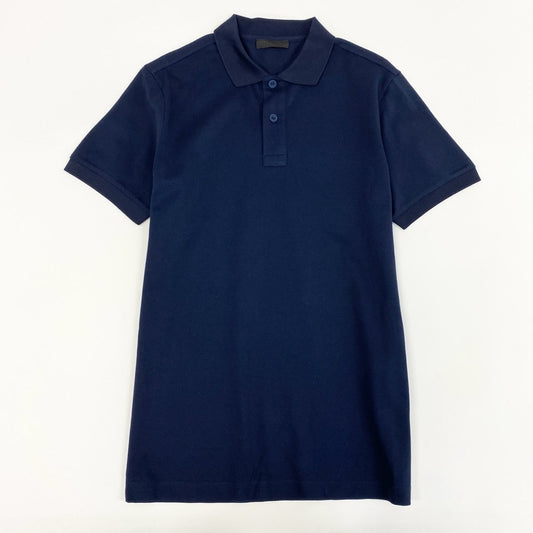 33k29② 《美品》 PRADA プラダ 半袖ポロシャツ コットンシャツ カットソー 鹿の子 薄手 メンズ DNA497 XS ネイビー 綿100