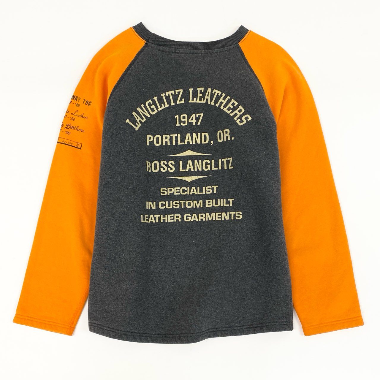 64g4 LANGLITZ LEATHERS ラングリッツレザー 2トーン ラグランスウェット コットン カナダ製 クラシック ストリート メンズ 男性用 グレー×オレンジ