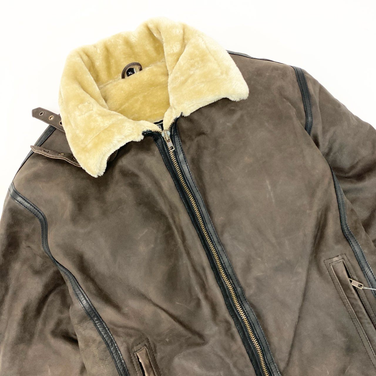69j20 《新品保管品》定価¥52.800 KOMINE コミネ ボアフライトレザージャケット LJ-560 XL ブラウン インナープロテクター入り バイカー ムートンt18r