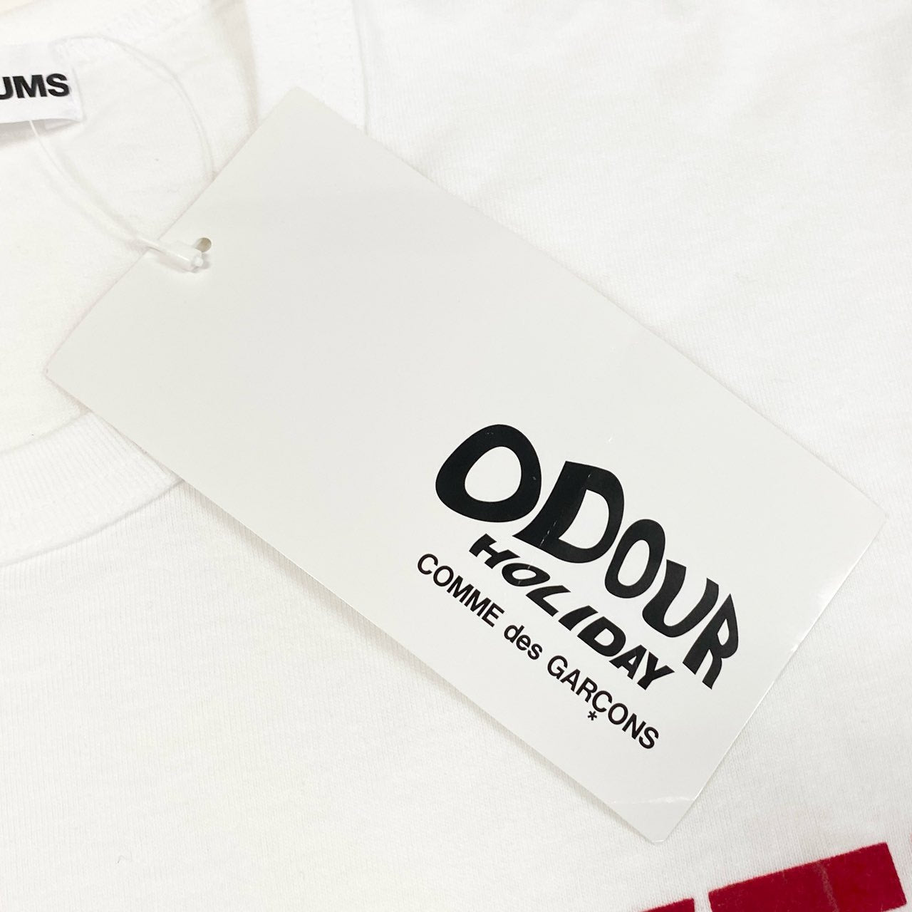 55h28」《極美品》COMME des GARCONS parfums PARFUMS コムデギャルソンパルファム RED VELVET 半袖Tシャツ ロゴ AD2019 OD-T202 Mサイズ ホワイト レッド レディース 女性用k02i