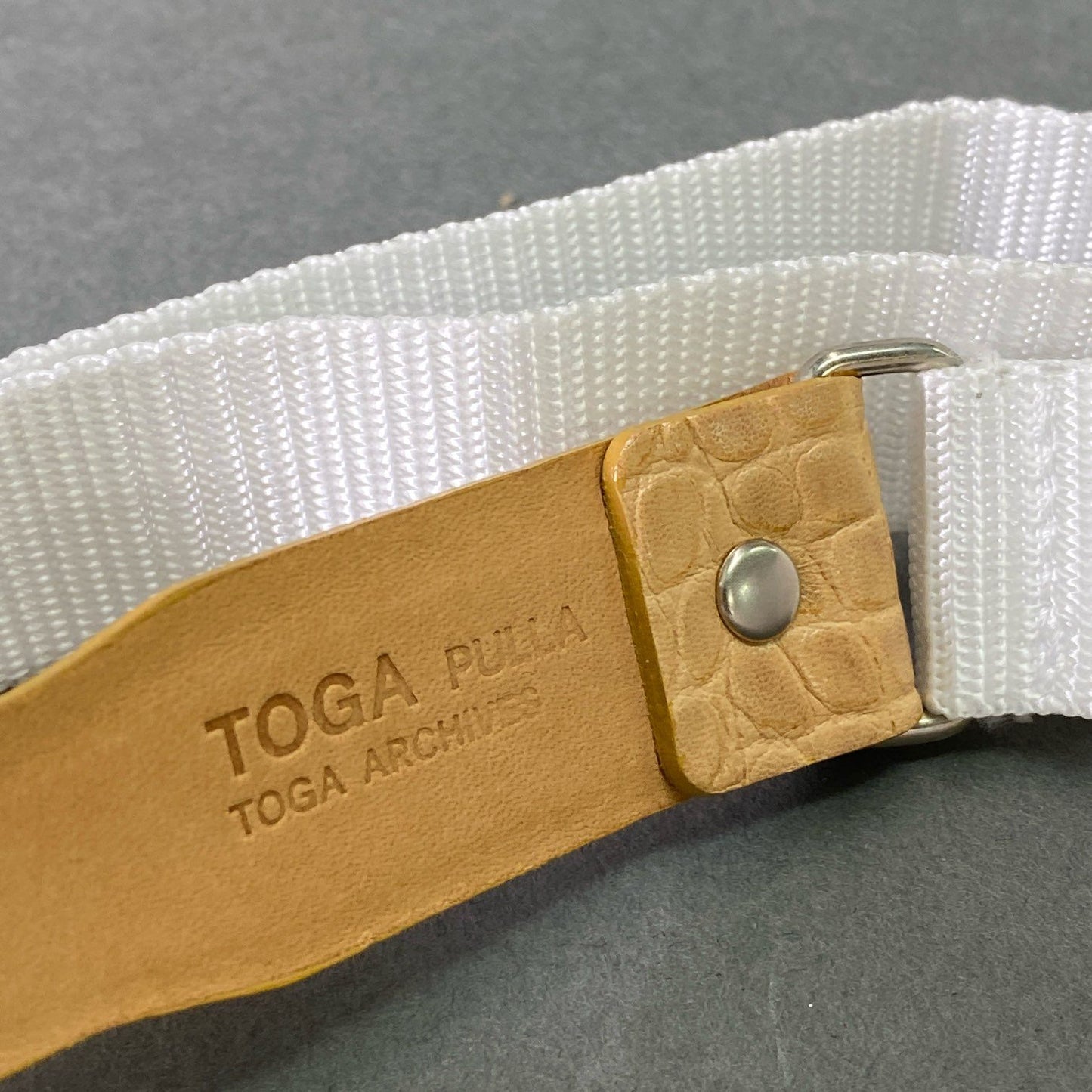 e8 TOGA PULLA トーガ プルラ Leather nylon belt レザー ナイロンベルト TP92-AH276 ベージュ ホワイト メタルピース