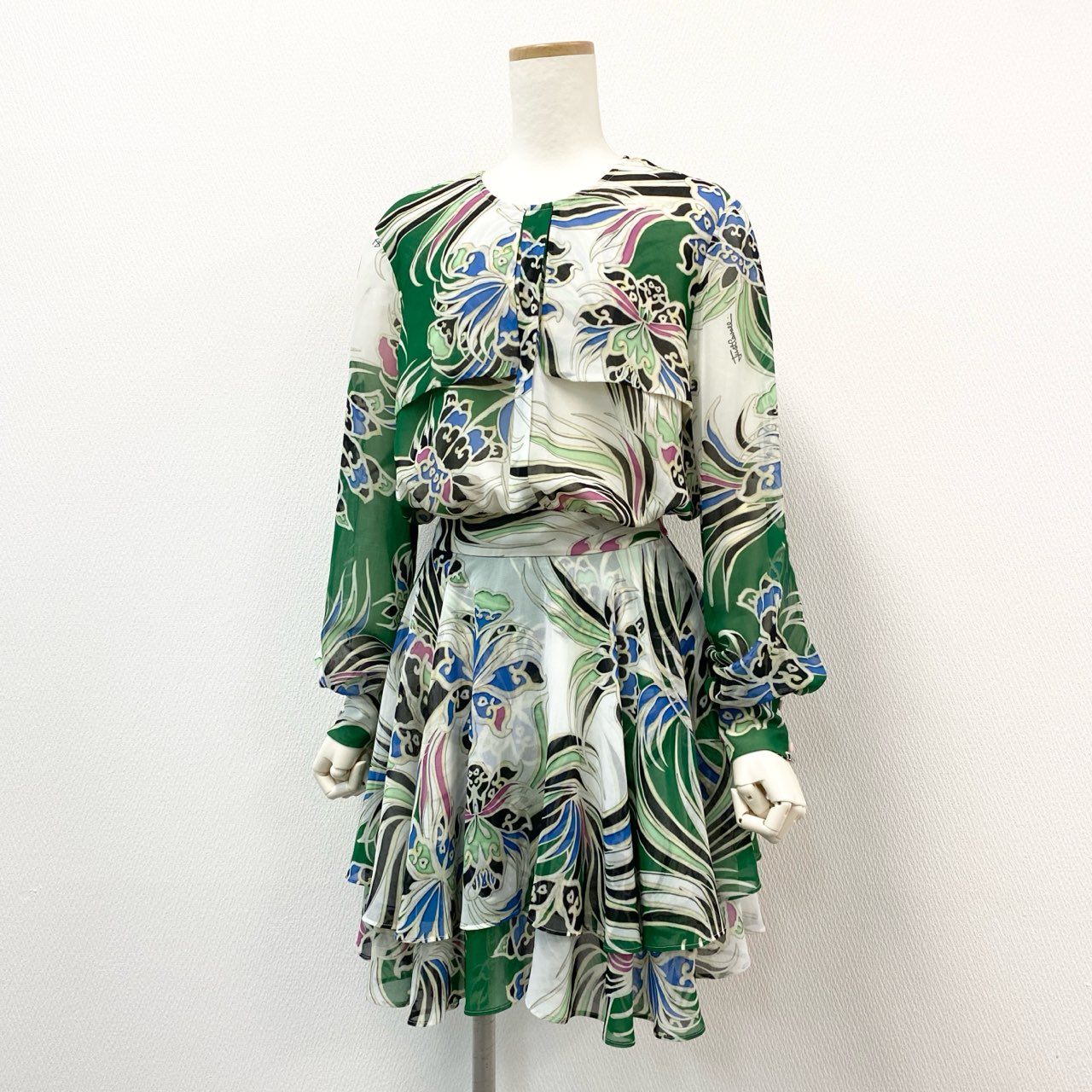 13f7 just cavalli ジャストカヴァリ シアーワンピース 長袖ワンピース 花柄 ボタニカル サイズ40 マルチカラー レディース レディース