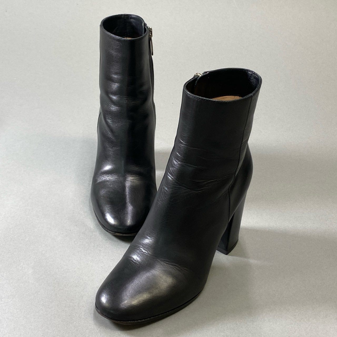5j16 Gianvito Rossi ジャンヴィトロッシ ショートブーツ レザーブーツ チャンキーヒール スクエアトゥ Leather 35 ブラックu02t