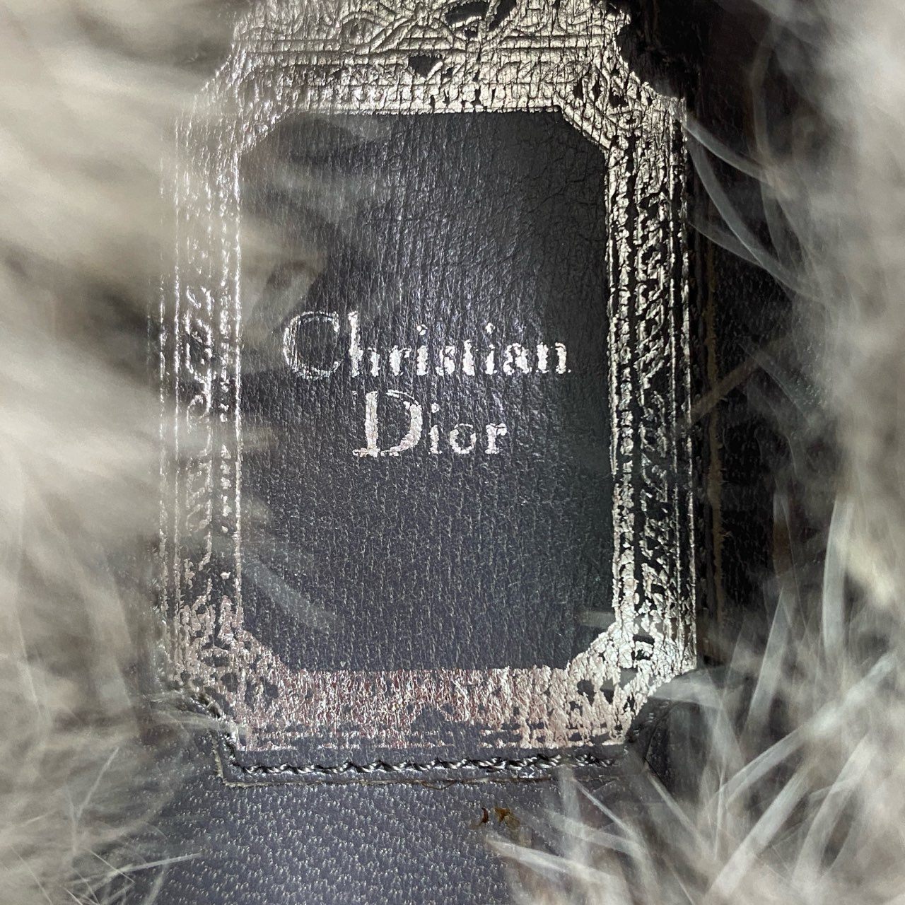 4b7 Christian Dior クリスチャンディオール ファーリボンパンプス 38 グレー ラメ グリッター イタリア製 シューズ