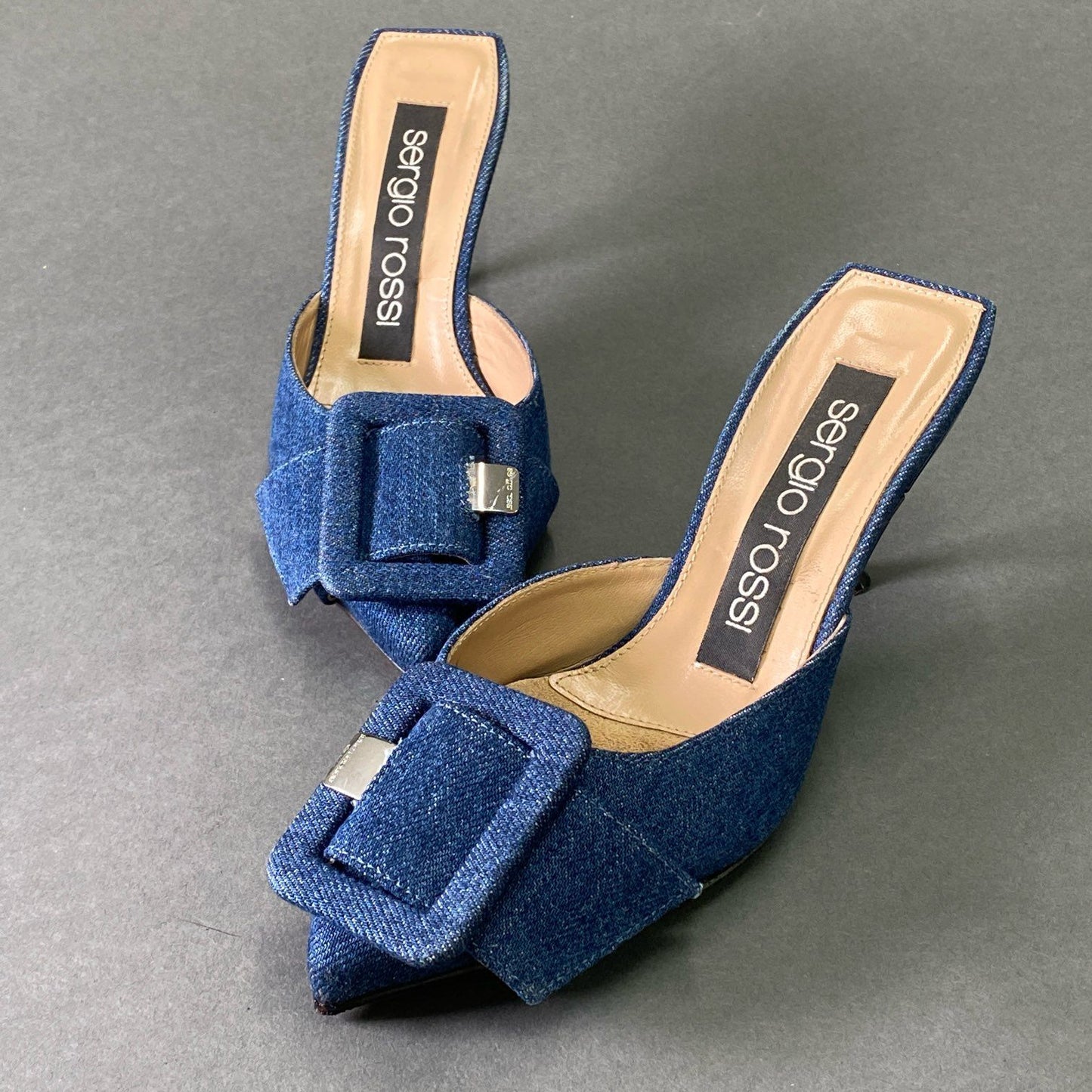 4e5 sergio rossi セルジオロッシ SR1 デニム バックル ミュール パンプス 34 1/2 ブルー DENIM イタリア製 サンダル レディース 女性用 シューズ 靴