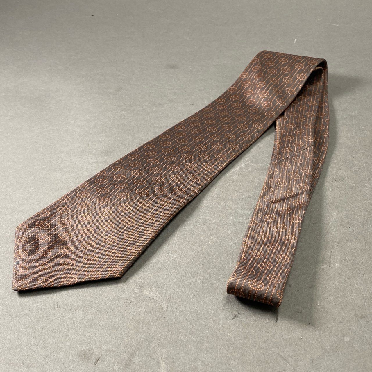 1f12 【美品】 HERMES エルメス Hロゴ エルメスオレンジ シルクネクタイ ブラウン シルク100% メンズ