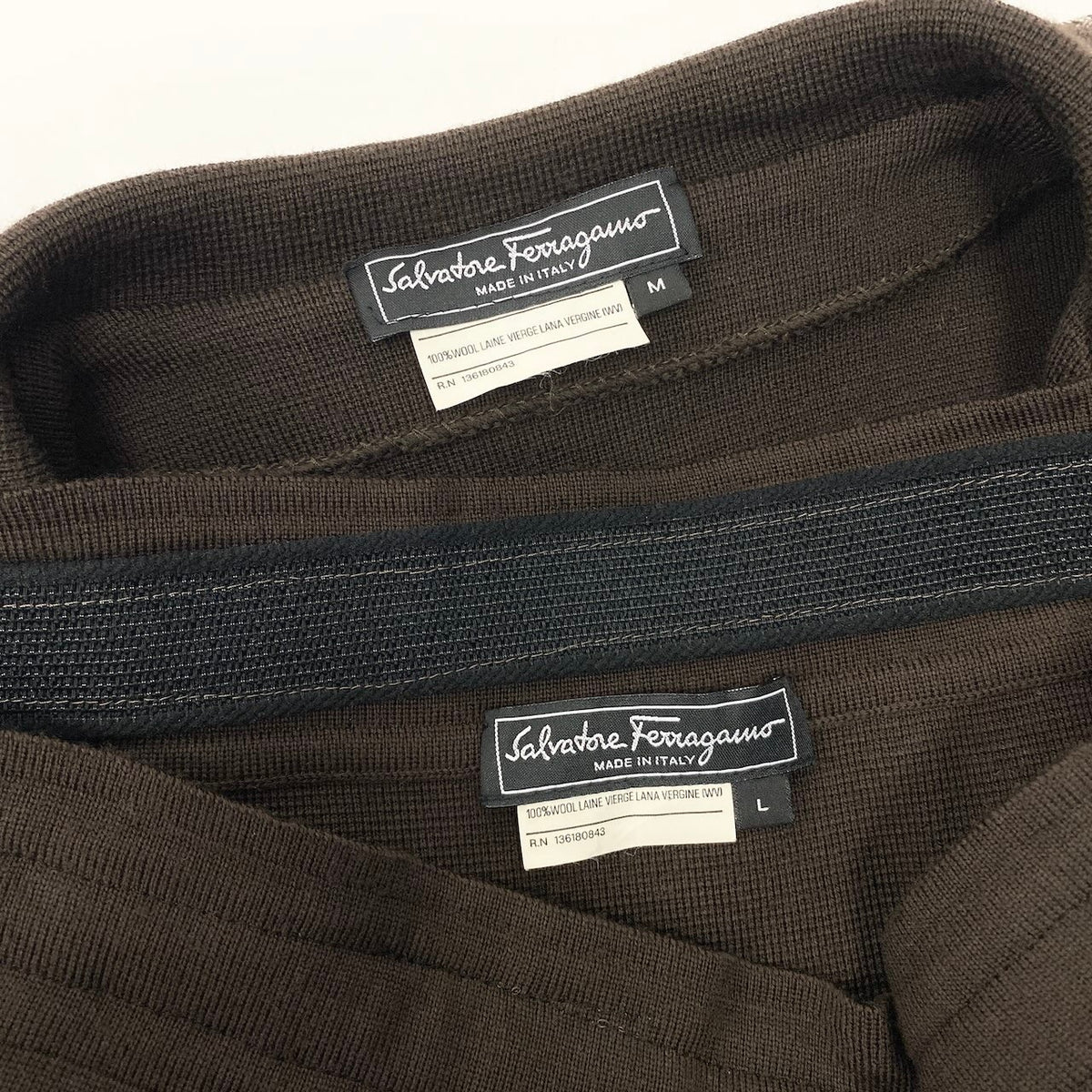 62e12 【美品】 Salvatore Ferragamo サルヴァトーレフェラガモ セットアップスカート ニットジャケット ニットスカート サイズL / M ブラウン ウール100% レディース 女性用o07t