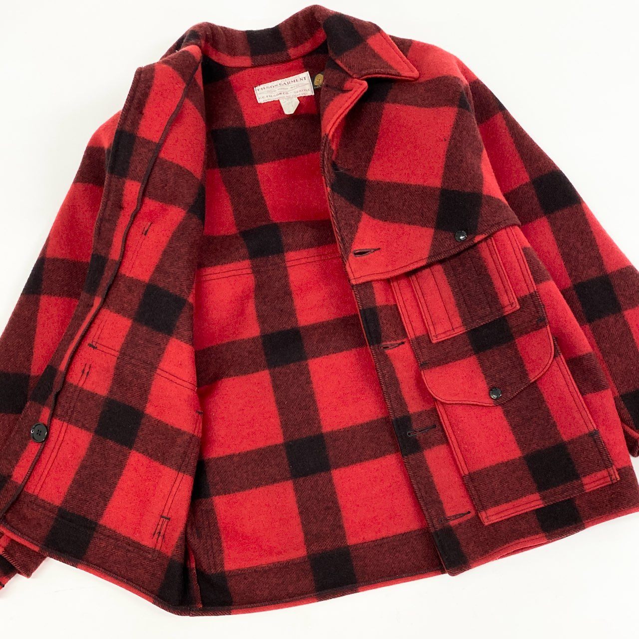 31i8 FILSON フィルソン ダブルマッキーノ クルーザージャケット チェック柄 フランネル USA製 STYLE 83 40 レッド ウール メンズu02t