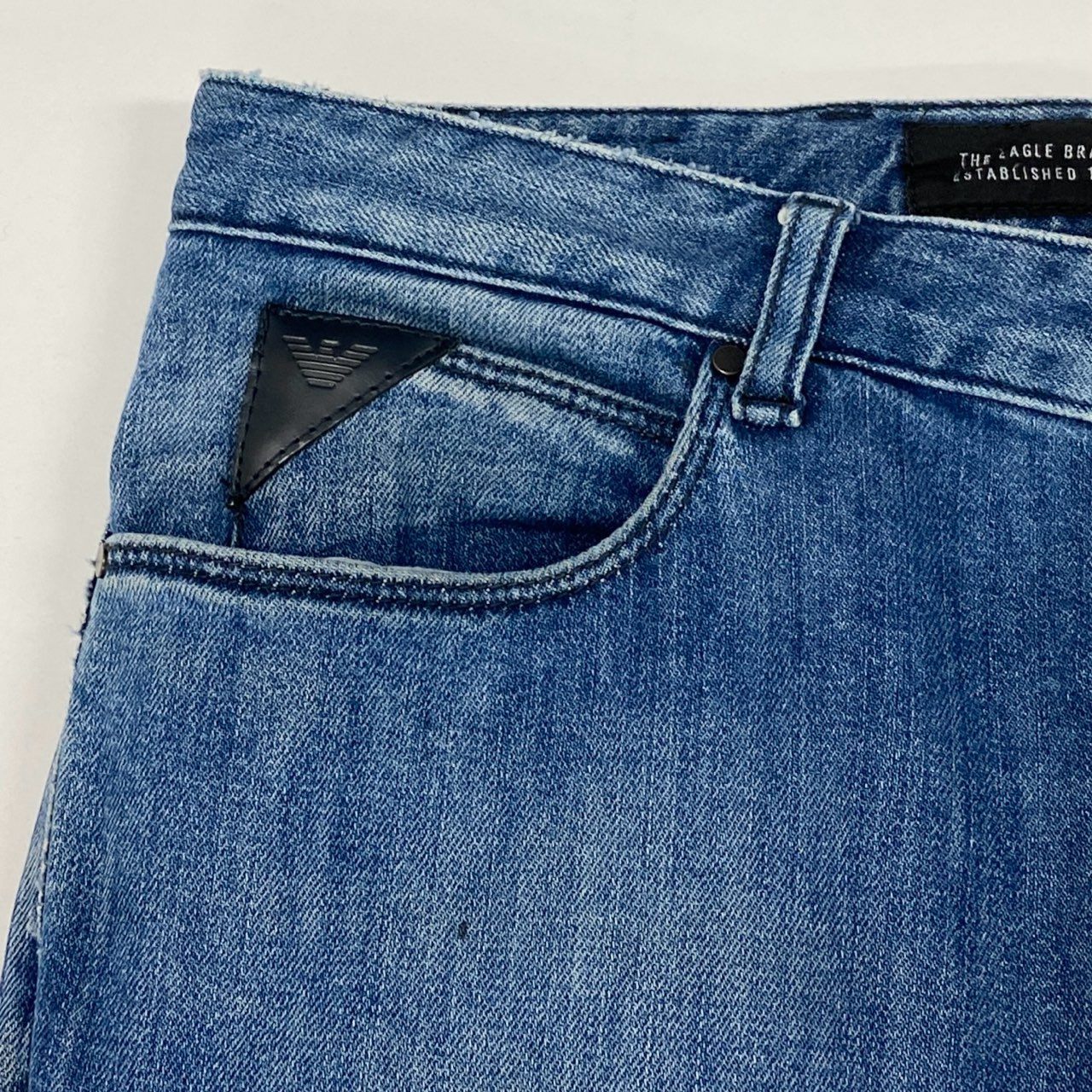 83i3 EMPORIO ARMANI エンポリオアルマーニ ダメージ加工 スキニーデニムパンツ ボトムス ジーンズ 31 インディゴブルー コットン メンズo07t