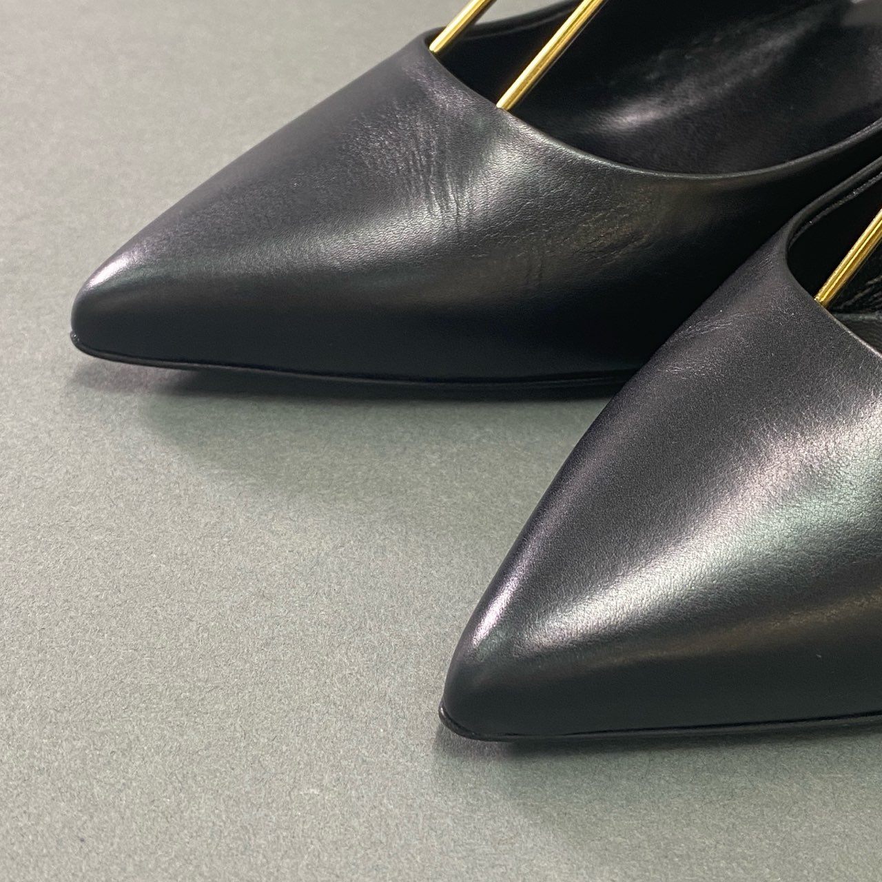5c18 HERMES エルメス アピ スリングバック ヒール パンプス H金具 シューズ 36 ブラック レザー