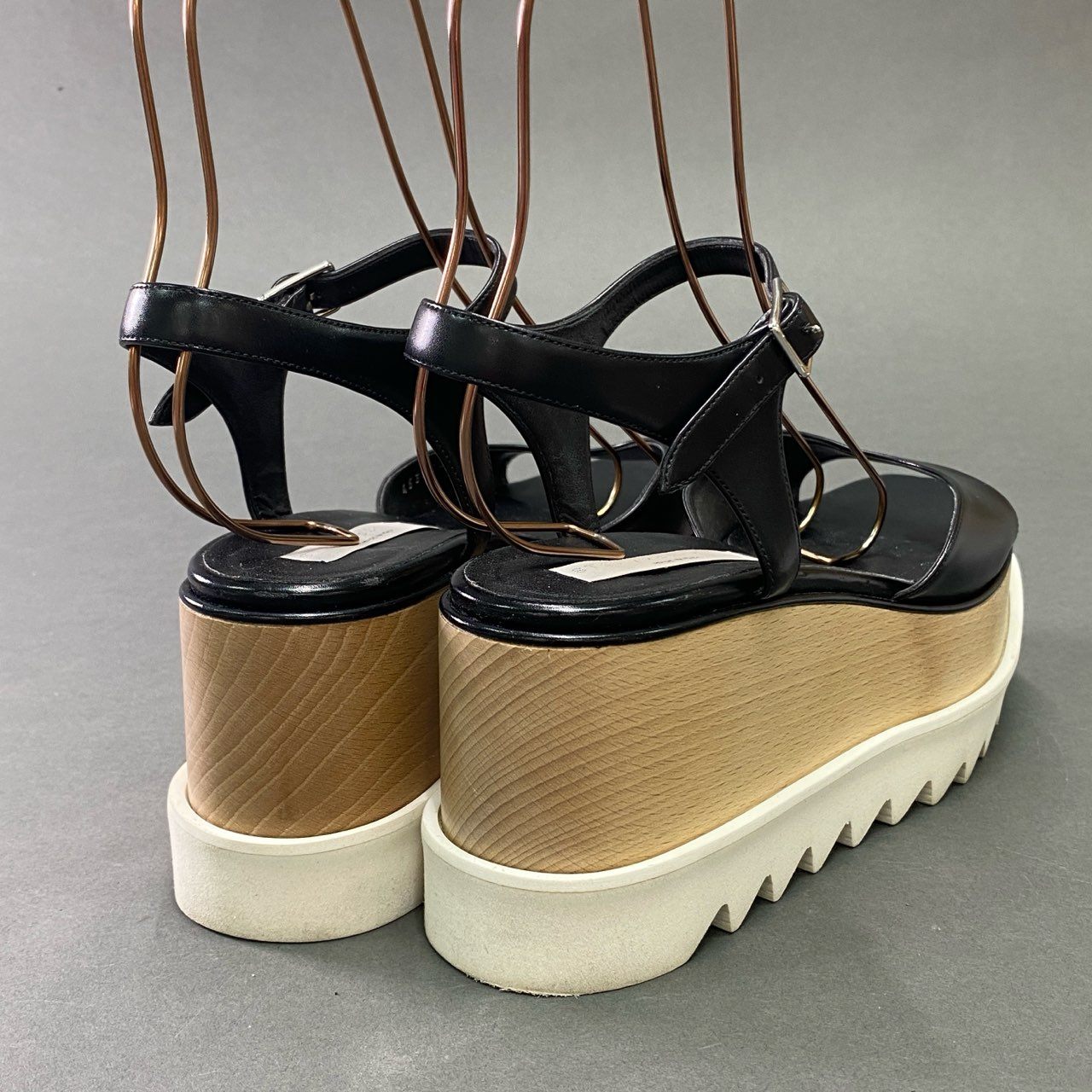 7b14 STELLA McCARTNEY ステラマッカートニー プラットフォームサンダル 40 ブラック レザー ウッド 厚底 シューズ イタリア製