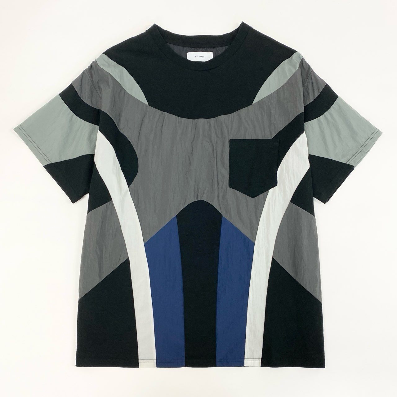 71f27 【美品】FACETASM ファセッタズム 異素材切替 パッチワークデザイン Tシャツ ビックT サイズ5 ブラック メンズ