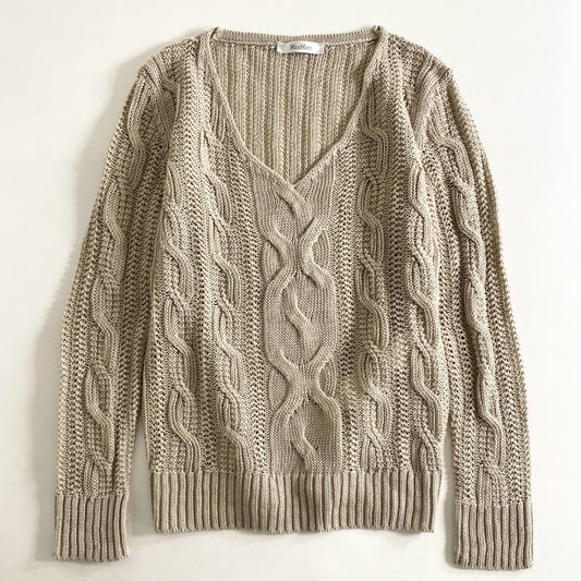 38h23 《美品》 MaxMara マックスマーラ Vネックセーター トップス ニット リネン100% プルオーバー 長袖 S ベージュ 麻
