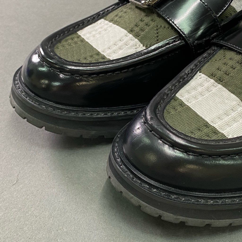 3e10 FENDI フェンディ ニットソックスローファー 37 ブラック レザー ピンバックルベルト 革靴 シューズ