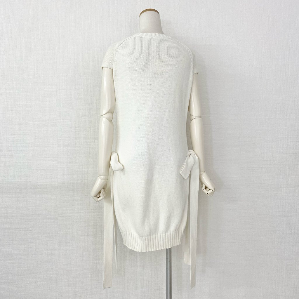 14d7 JOSEPH ジョゼフ ニットベスト S6169400702 S ホワイト サイドスリット リボン Knit Vest 春夏
