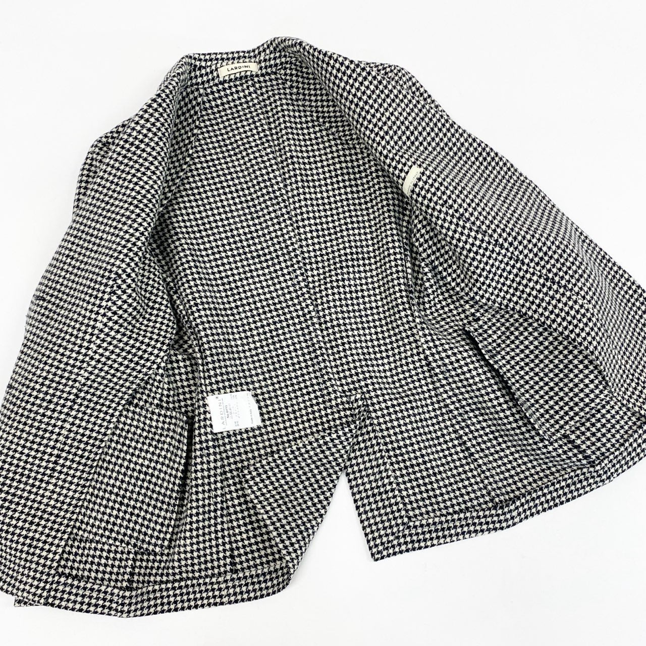 12b19 LARDINI ラルディーニ イタリア製 テーラードジャケット ツイードジャケット 千鳥格子 ブートニエール付 ウール レディース 40 ブラック ホワイト