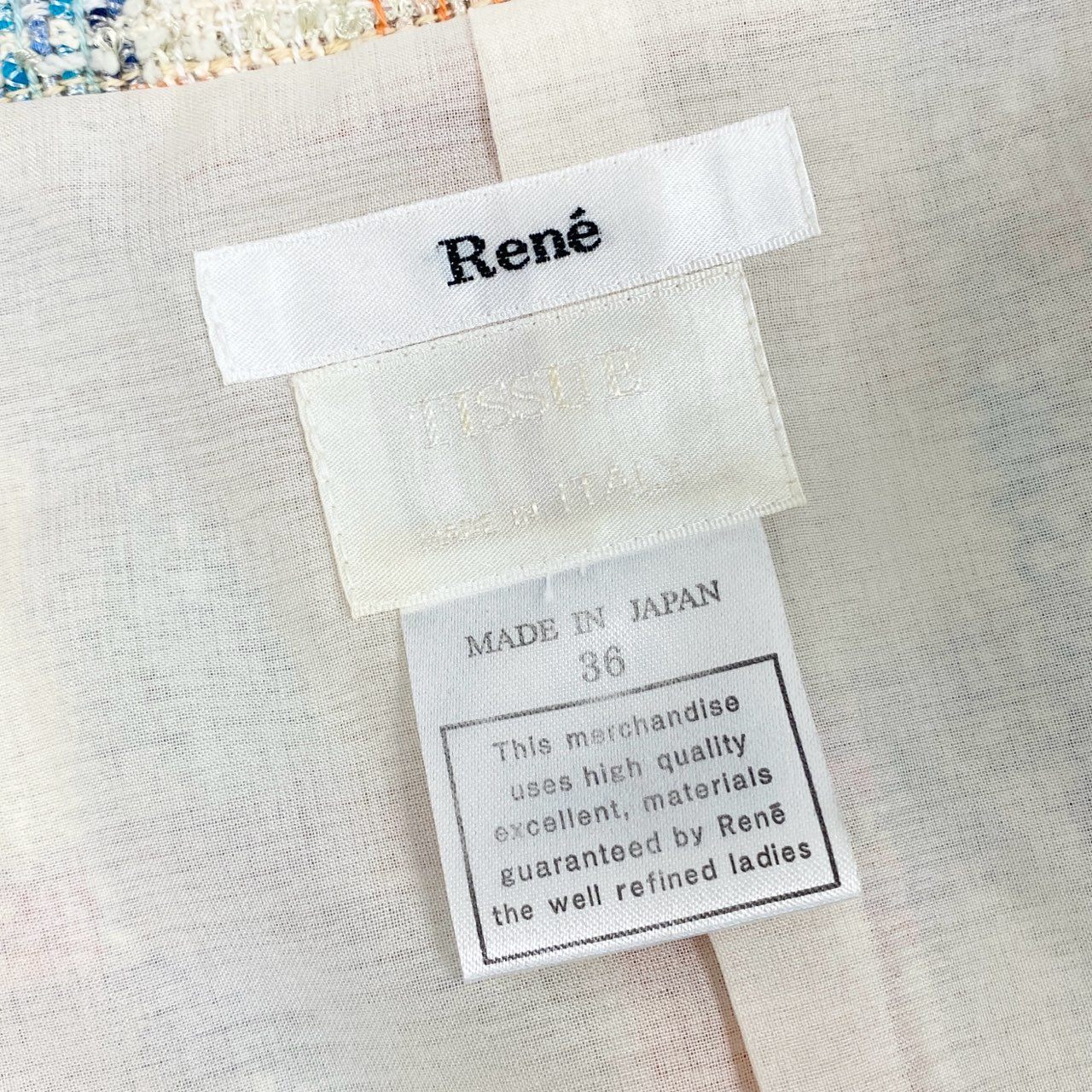 76k20 Rene ルネ チェック ツイードワンピース 6526690 36 オレンジ ブルー フレンチスリーブ フロントジップ 日本製